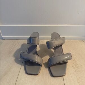 Gia Borghini gray patent double-strap heels